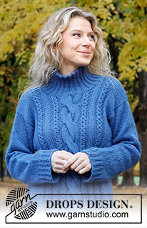December Tide / DROPS 226-25 - Knitted jumper in DROPS Flora and DROPS Kid-Silk or DROPS Alpaca and DROPS Kid-Silk. The pieced is worked with stocking stitch, cables, high neck and split in the slides. Sizes S - XXXL.