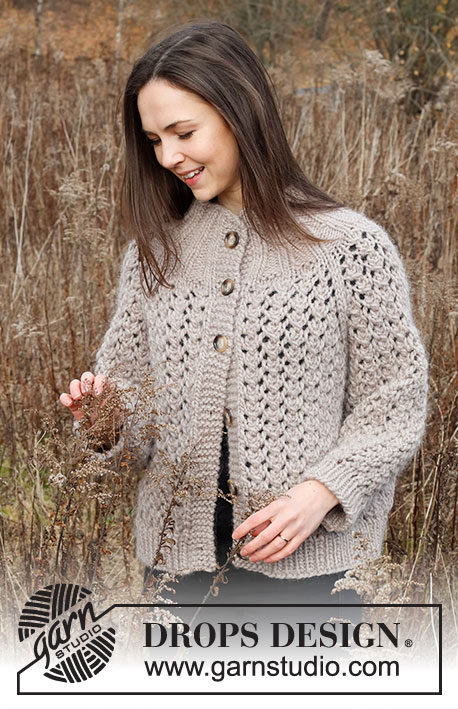 Rocky Shores / DROPS 226-30 - Knitted jacket in DROPS Snow or DROPS Wish. The piece is worked top down with raglan and lace pattern. Sizes S - XXXL.