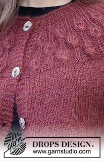 Blackforest Memories Cardigan / DROPS 226-4 - Propínací svetr s kruhovým sedlem s listovým vzorem pletený shora dolů z dvojité příze DROPS Kid-Silk nebo jednoduché příze DROPS Brushed Alpaca Silk. Velikost: S - XXXL