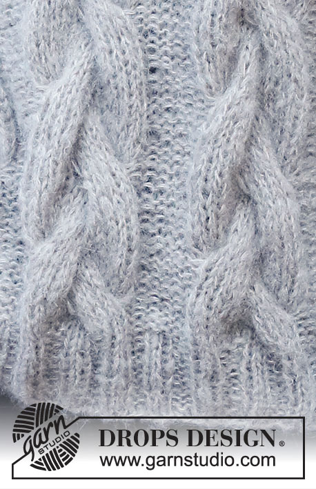 Evening Fires Sweater / DROPS 226-40 - Pulôver tricotado com torcidos e gola dobrada, com 2 fios DROPS Brushed Alpaca Silk ou 1 fio DROPS Wish. Do S ao XXXL