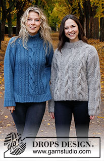 Evening Fires Sweater / DROPS 226-40 - Strikket genser i 2 tråder DROPS Brushed Alpaca Silk eller 1 tråd Wish. Arbeidet strikkes med fletter og dobbel halskant. Størrelse S - XXXL.