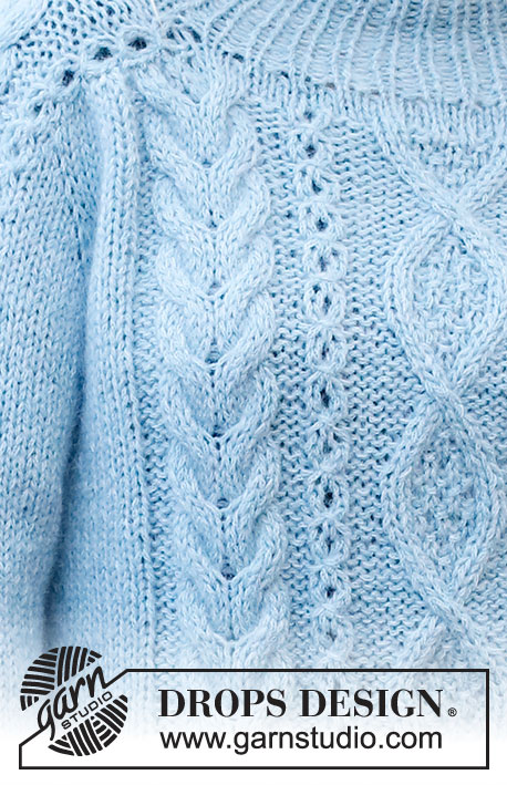 Sky Feather Sweater / DROPS 226-46 - Strikket bluse i DROPS Sky og DROPS Kid-Silk. Arbejdet strikkes oppefra og ned med sadelskulder og snoninger. Størrelse S - XXXL.
