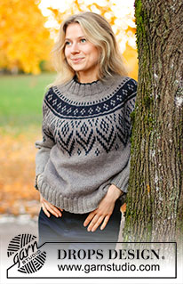 Nordic Nights / DROPS 226-6 - Knitted jumper in DROPS Alaska or DROPS Nepal. Piece is knitted top down with double neck edge, round yoke and Nordic pattern on yoke. Size XS – XXL.