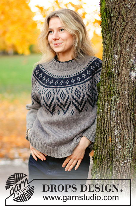 Nordic Nights / DROPS 226-6 - Knitted jumper in DROPS Alaska or DROPS Nepal. Piece is knitted top down with double neck edge, round yoke and Nordic pattern on yoke. Size XS – XXL.