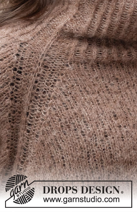City Stride Sweater / DROPS 227-1 - Raglánový pulovr s vysokým stojáčkem a postranními rozparky pletený shora dolů z příze DROPS Brushed Alpaca Silk. Velikost S - XXXL