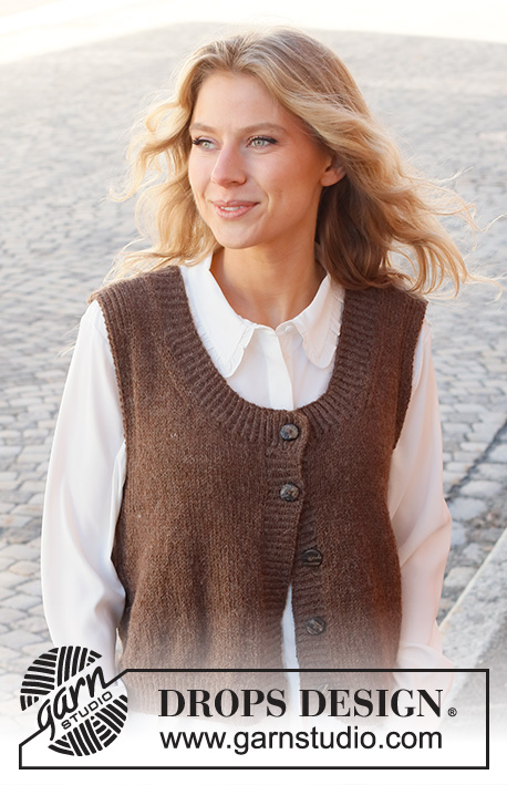 Chocolate Moment / DROPS 227-10 - Knitted vest in DROPS Puna. The piece is worked with ribbed edges. Sizes S - XXXL.