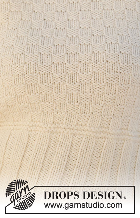 Vanilla District / DROPS 227-11 - Jersey a punto en DROPS Alaska. La labor está realizada con la cenefa doble en el cuello, el punto elástico y el patrón de textura. Tallas XS – XXXL.