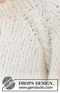 Puffy Cloud / DROPS 227-22 - Sweter na drutach, przerabiany od góry do dołu, 2 nitkami włóczki DROPS Alpaca Bouclé, z reglanowymi rękawami i warkoczami. Od S do XXXL
