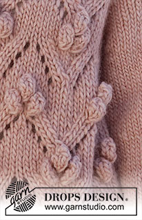 Rosé Bubbles Jacket / DROPS 227-23 - Rozpinany sweter na drutach przerabiany od góry do dołu z raglanem i ściegiem ażurowym, z włóczki DROPS Snow lub DROPS Wish. Od S do XXXL.