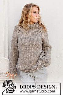 Almond Breeze / DROPS 227-33 - Knitted sweater in DROPS Wish. The piece is worked top down with raglan and double neck. Sizes S - XXXL.