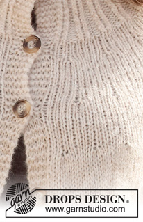 Straight A / DROPS 227-38 - Rozpinany sweter przerabiany od góry do dołu, z zaokrąglonym karczkiem i kieszeniami, z włóczki DROPS Air. Od S do XXXL.