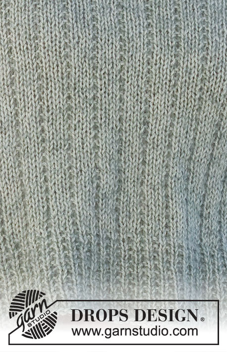 Wild Mint Tea / DROPS 227-5 - Sweter na drutach ściegiem strukturalnym, z włóczek DROPS Flora i DROPS Kid-Silk. Od S do XXXL