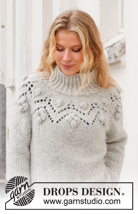 Iceberg Road / DROPS 228-19 - Knitted sweater in DROPS Wish. The piece is worked top down with round yoke, lace pattern and bobbles. Sizes S - XXXL.