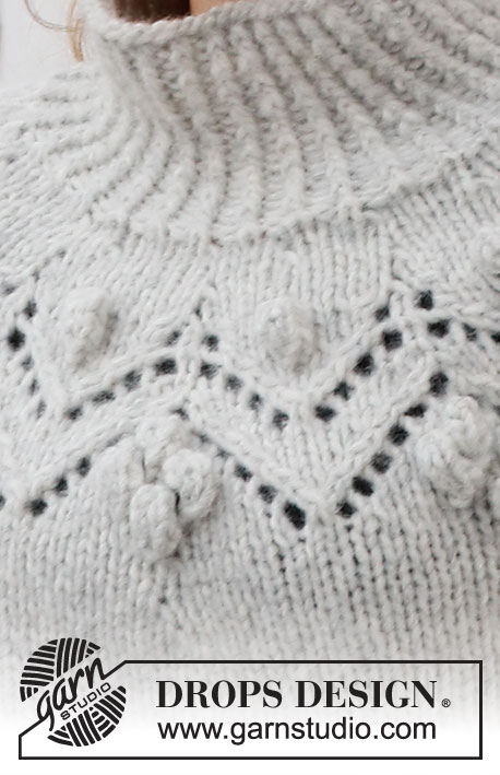 Iceberg Road / DROPS 228-19 - Knitted jumper in DROPS Wish. The piece is worked top down with round yoke, lace pattern and bobbles. Sizes S - XXXL.