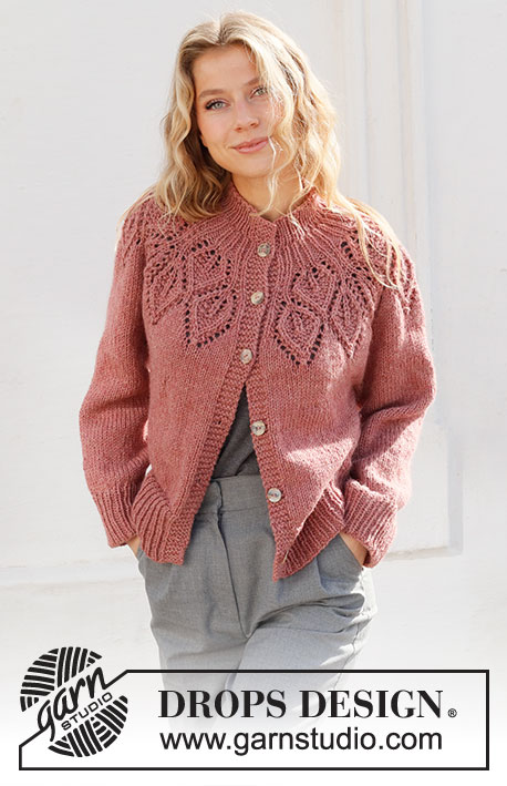 Autumn Wreath Jacket / DROPS 228-2 - Knitted jacket in DROPS Nepal. The piece is worked top down, with round yoke and leaf pattern. Sizes S - XXXL.