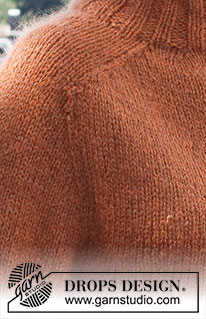 Toffee Apple Sweater / DROPS 228-26 - Neulottu pusero DROPS Sky- ja DROPS Kid-Silk -langoista. Työssä on satulaolkapäät, kaksinkertainen pääntien reunus, sivuhalkiot ja joustinneuleiset reunukset. Koot S-XXXL.