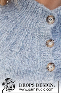 Rhythmic Rain Jacket / DROPS 228-41 - Gilet tricoté de haut en bas avec empiècement arrondi, bordures en côtes et fentes sur les côtés, en DROPS Melody. Du S au XXXL