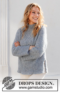 Rhythmic Rain / DROPS 228-42 - Knitted jumper in DROPS Melody. The piece is worked top down with round yoke, ribbed edges and split in the sides. Sizes S - XXXL.