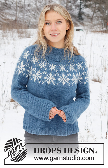 Merry Stars / DROPS 228-49 - Knitted sweater in DROPS Air. Piece is knitted top down with round yoke and snowflake pattern. Size XS – XXL. Theme: Christmas.