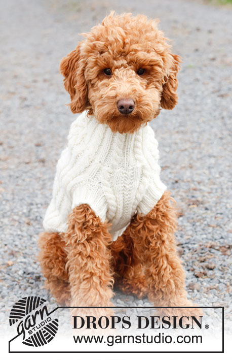 Snowy Trails / DROPS 228-52 - Knitted sweater for dogs with cables in DROPS Karisma. Sizes XS - M.