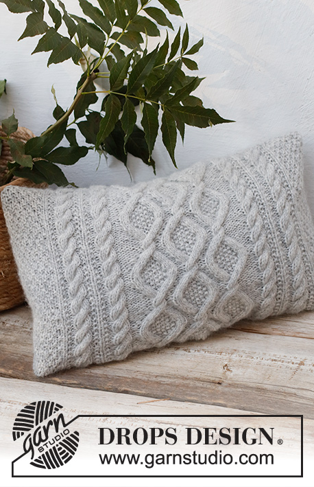 Tangled Willows Pillow / DROPS 228-60 - Knitted cushion-cover in DROPS Air. The piece is worked with cables and textured pattern.
