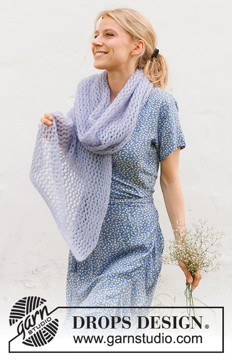 Spring Catch / DROPS 229-12 - Knitted stole/scarf with lace pattern in DROPS Brushed Alpaca Silk.