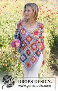 Bohemian Bliss / DROPS 229-17 - Crochet poncho with granny squares in DROPS Paris. Size: S - XXXL