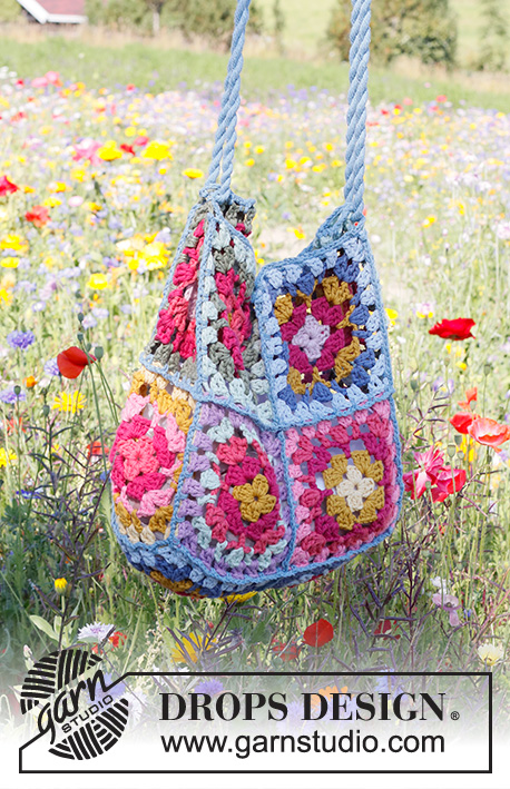 Colourful World / DROPS 229-4 - Crocheted bag with Granny squares in DROPS Paris.