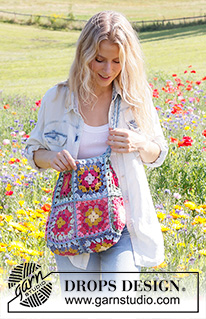 Colourful World / DROPS 229-4 - Crocheted bag with Granny squares in DROPS Paris.