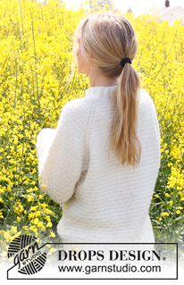 Provence Dream / DROPS 230-15 - Knitted jumper in DROPS Air. The piece is worked top down with raglan, moss stitch and double neck. Sizes S - XXXL.