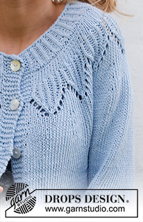 Echo Mountain Cardigan / DROPS 230-17 - Rozpinany sweter na drutach przerabiany od góry do dołu z zaokrąglonym karczkiem i ściegiem ażurowym, z włóczki DROPS Paris. Od S do XXXL