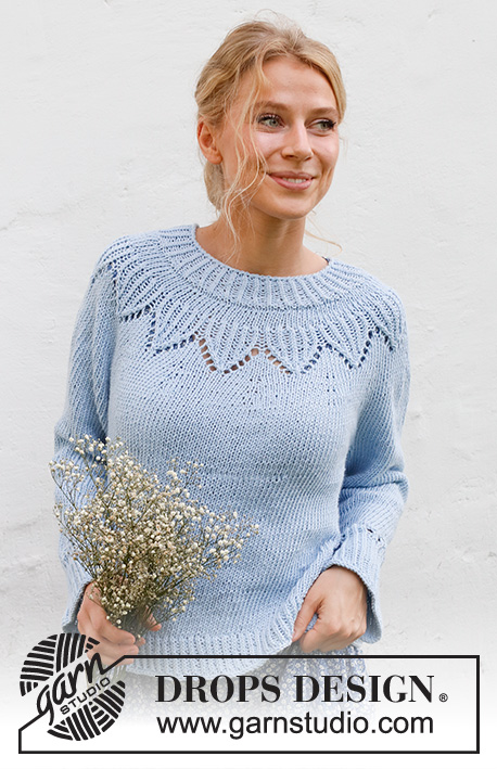 Echo Mountain / DROPS 230-18 - Knitted sweater in DROPS Paris. The piece is worked top down, with round yoke and lace pattern. Sizes S - XXXL.