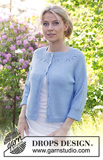 Lost in the Sky Cardigan / DROPS 230-47 - Knitted jacket with ¾ sleeves in DROPS Alpaca. Piece is knitted top down with raglan and lace pattern. Size: S - XXXL