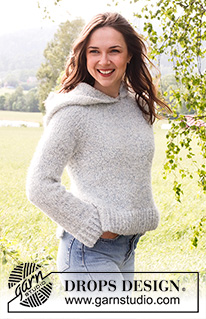 Mist Cover / DROPS 230-5 - Knitted sweater in DROPS Alpaca Bouclé and DROPS Kid-Silk. Piece is knitted bottom up, in stockinette stitch with raglan, hood and vents in the sides. Size: S - XXXL