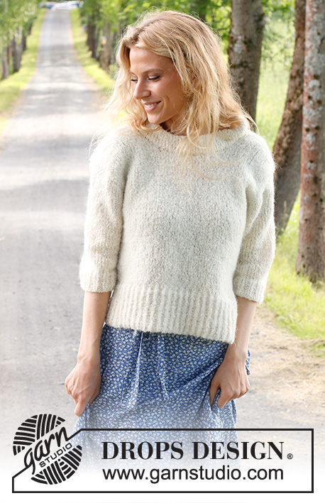 Soft Journey / DROPS 230-9 - Knitted jumper in DROPS Alpaca Bouclé and DROPS Kid-Silk. The piece is worked bottom up in stocking stitch with split in the sides and ¾-length sleeves. Sizes S - XXXL.