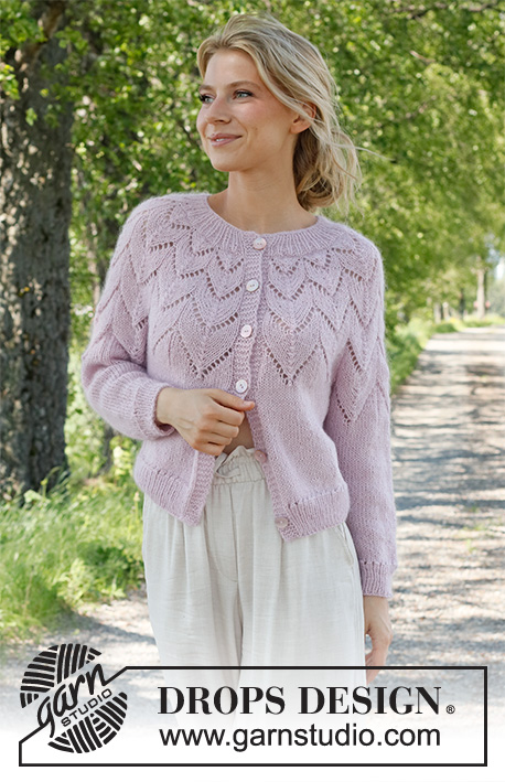 Wishing Well Cardigan / DROPS 231-10 - Knitted jacket in DROPS Alpaca and DROPS Kid-Silk. The piece is worked top down, with round yoke and lace pattern. Sizes S - XXXL.