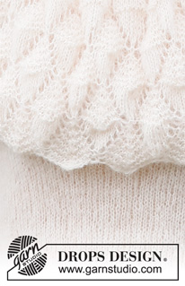 Big Sur Sweater / DROPS 231-17 - Sweter na drutach, przerabiany od dołu do góry z zaokrąglonym karczkiem ściegiem ażurowym i kołnierzem, z włóczki DROPS Brushed Alpaca Silk. Od S do XXXL
