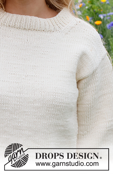 Prairie Rose Sweater / DROPS 231-19 - Alhaalta ylös neulottu pusero DROPS Big Merino -langasta. Työssä on sileää neuletta ja sivuhalkiot. Koot S-XXXL.