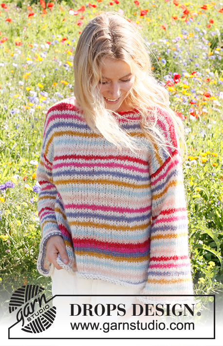 Candy Stripes / DROPS 231-2 - Knitted basic jumper in 2 strands DROPS Brushed Alpaca Silk. The piece is worked bottom up, with stripes. Sizes XS - XXL.