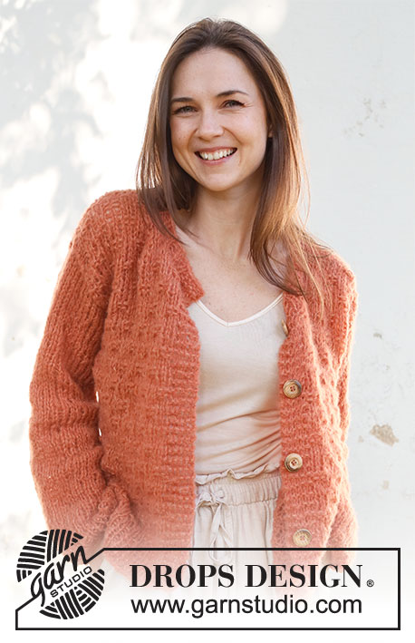Maggie's Bricks Cardigan / DROPS 231-29 - Knitted jacket in 2 strands DROPS Brushed Alpaca Silk or 1 strand DROPS Wish. The piece is worked bottom up, with pattern and split in the sides. Sizes S - XXXL.
