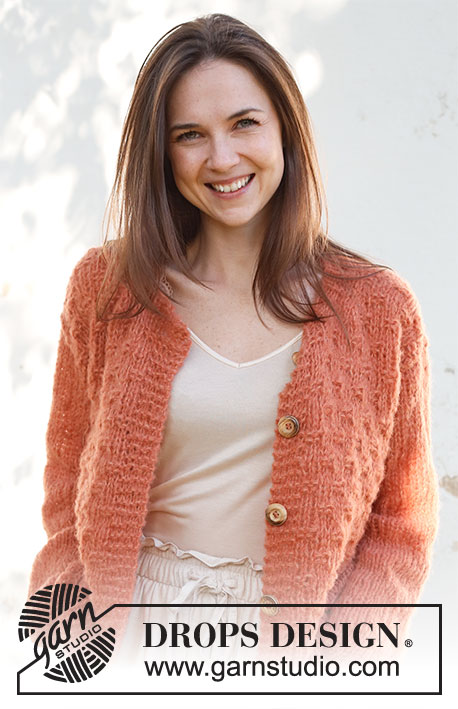 Maggie's Bricks Cardigan / DROPS 231-29 - Knitted jacket in 2 strands DROPS Brushed Alpaca Silk or 1 strand DROPS Wish. The piece is worked bottom up, with pattern and split in the sides. Sizes S - XXXL.