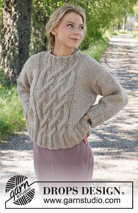 Countryside Road / DROPS 231-52 - Knitted sweater in DROPS Wish. Piece is knitted bottom up with cables. Size: S - XXXL
