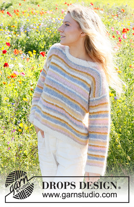 Pastel Spring / DROPS 231-7 - Knitted jumper in DROPS Melody. Piece is knitted bottom up with stripes and stocking stitch. Size: S - XXXL