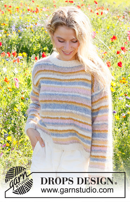 Pastel Spring / DROPS 231-7 - Knitted jumper in DROPS Melody. Piece is knitted bottom up with stripes and stocking stitch. Size: S - XXXL