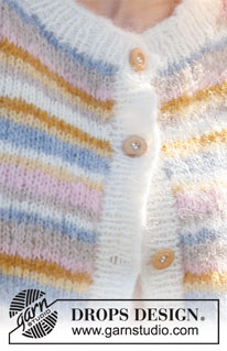 Pastel Spring Cardigan / DROPS 231-8 - Pruhovaný propínací svetr pletený lícovým žerzejem zdola nahoru z příze DROPS Melody. Velikost: S - XXXL.