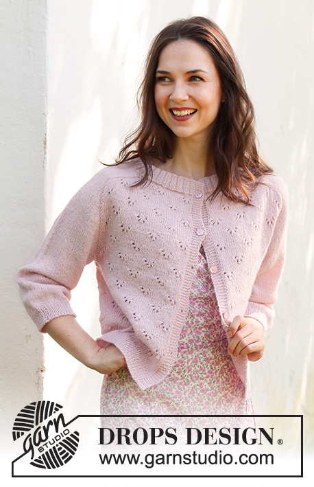 Pink Peony Cardigan / DROPS 232-26 - Knitted jacket in DROPS Flora. Piece is knitted top down with saddle shoulders, lace pattern and ¾ -length sleeves. Size: S - XXXL