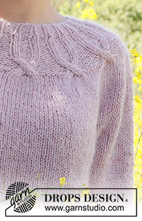 Sommerflørt / DROPS 232-41 - Gebreide trui in DROPS Soft Tweed en DROPS Kid-Silk. Het werk wordt van boven naar beneden gebreid met ronde pas, ¾ mouwen en kabels. Maat: S - XXXL