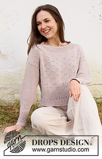 Open Windows / DROPS 232-43 - Knitted jumper in DROPS Belle or DROPS Daisy. Piece is knitted top down in stocking stitch with saddle shoulders and bobbles. Size: S - XXXL