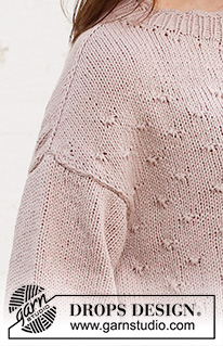 Open Windows / DROPS 232-43 - Knitted jumper in DROPS Belle or DROPS Daisy. Piece is knitted top down in stocking stitch with saddle shoulders and bobbles. Size: S - XXXL