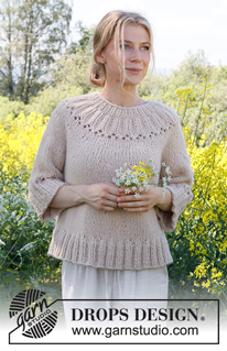 Harvest Wreath / DROPS 232-45 - Knitted sweater in DROPS Wish or 2 strands DROPS Air. Piece is knitted top down with round yoke, lace pattern and ¾ sleeves. Size: S - XXXL